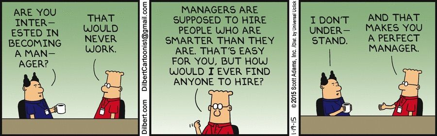 Dilbert talks to the pointy haired boss 