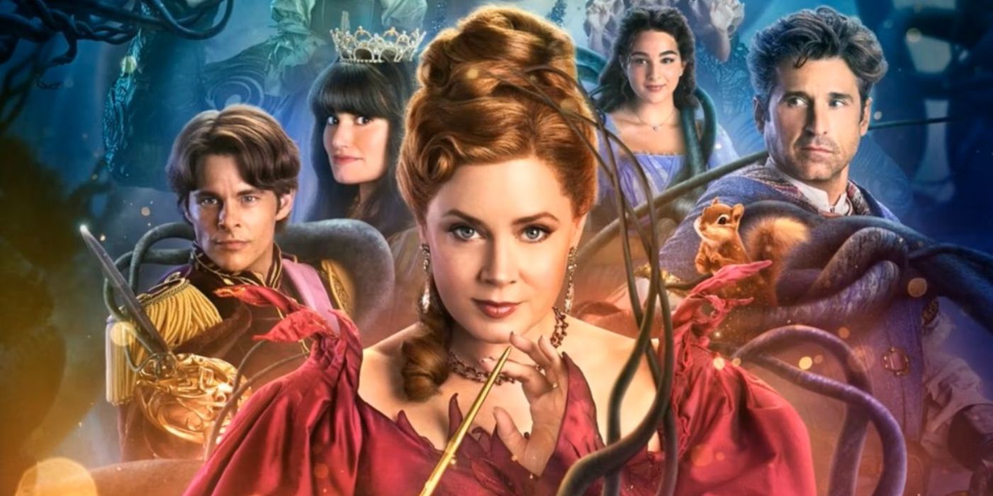 Disenchanted Disney+ promo art featuring Amy Adams and the supporting cast behind her.