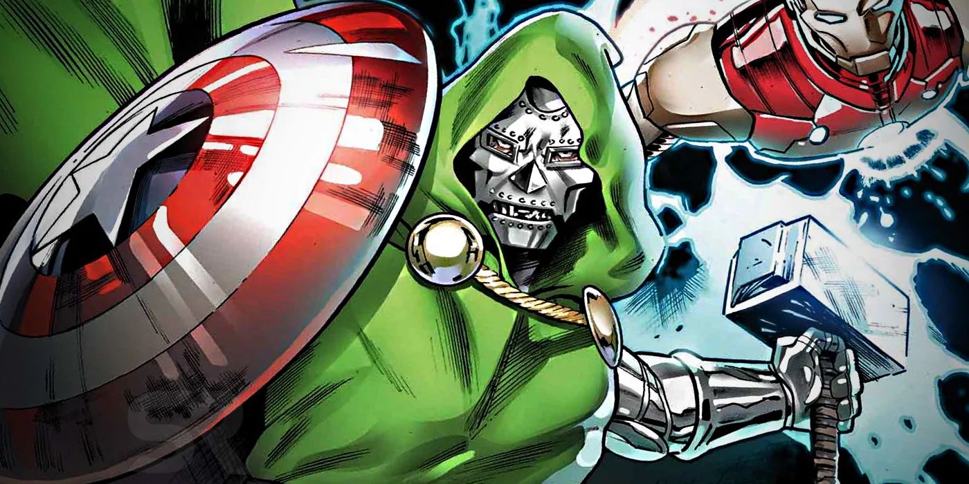 Doctor Doom Holding Mjolnir and Wielding Captain America's Shield