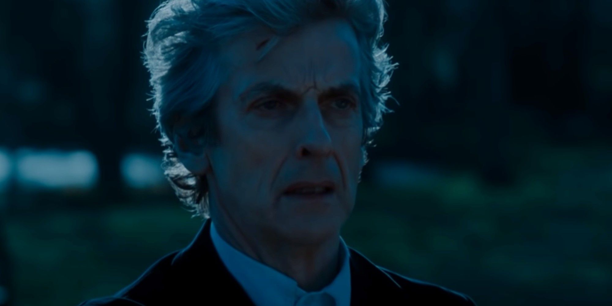  Peter Capaldi as the Twelfth Doctor in blue shadow in Doctor Who's "The Doctor Falls"