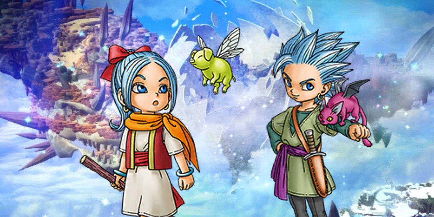 Dragon Quest Treasures' Erik and Mia in front of Draconia