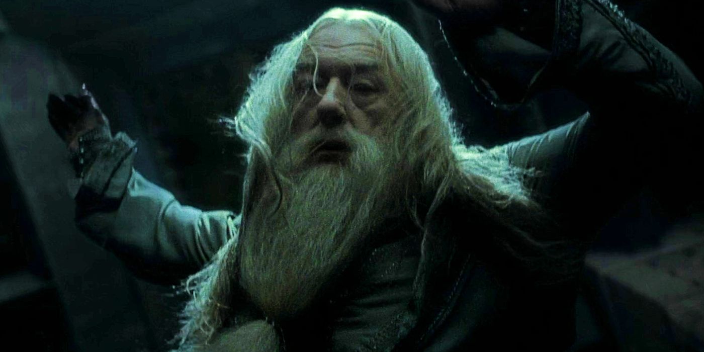 Dumbledore caindo em Harry Potter. 