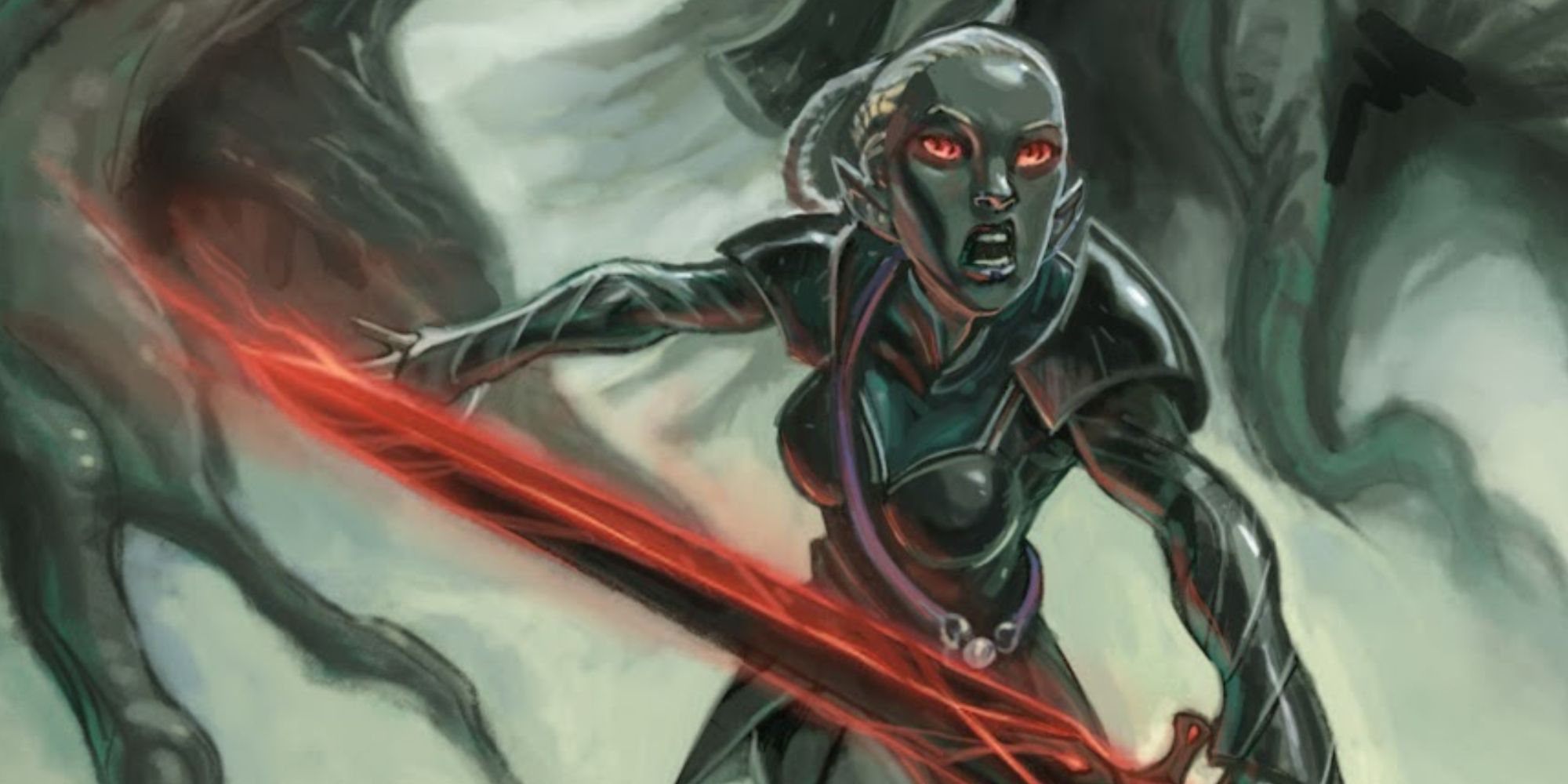 A drow warrior with a red sword on the cover of Dungeons & Dragons Cutter