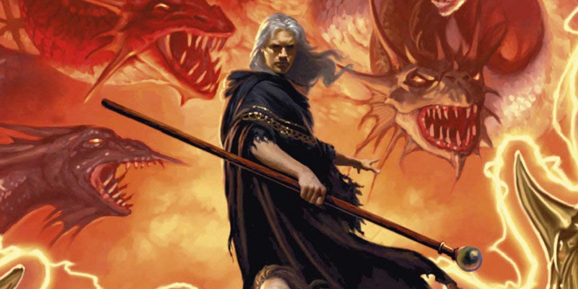 Raistlin facing Takhisis in Dungeons & Dragons' Dragonlance setting