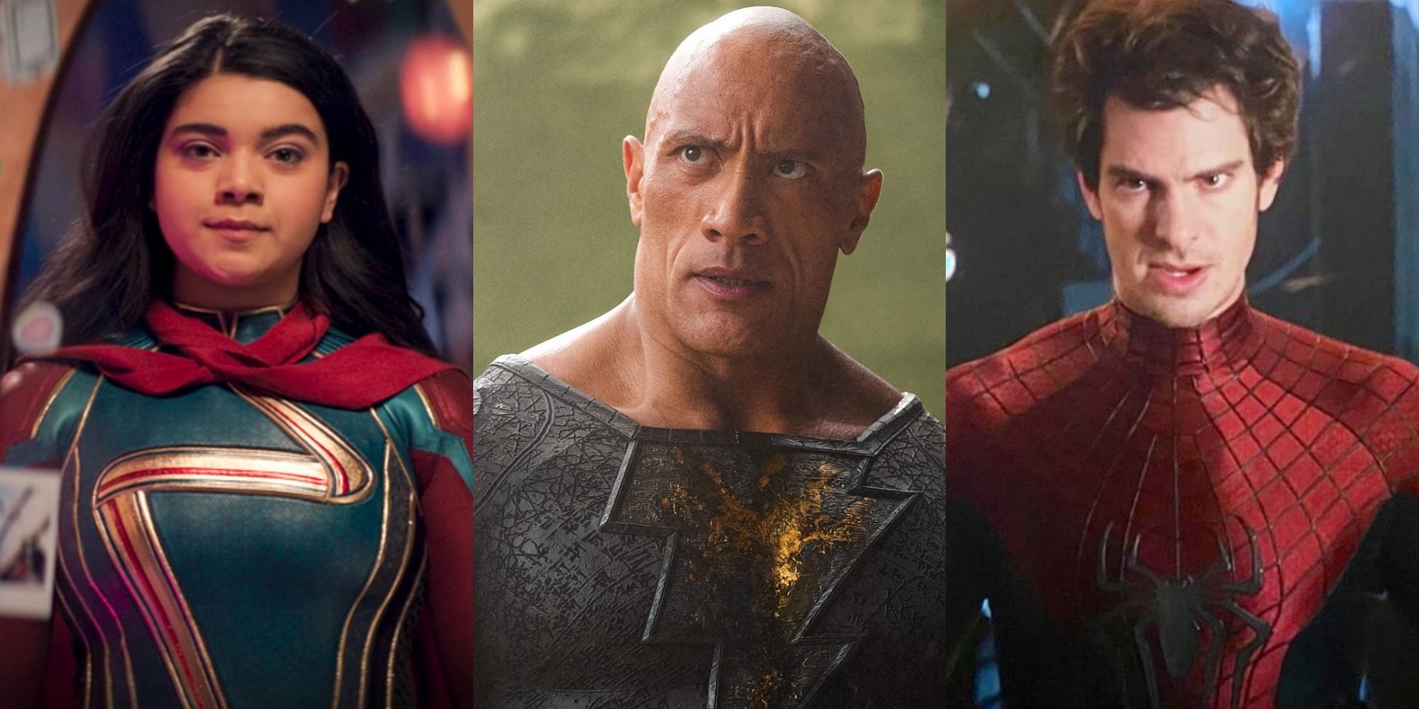 Iman Vellani, Dwayne Johnson, and Andrew Garfield as superheros