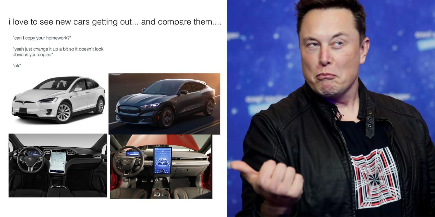 Elon Musk image next to meme about Teslas