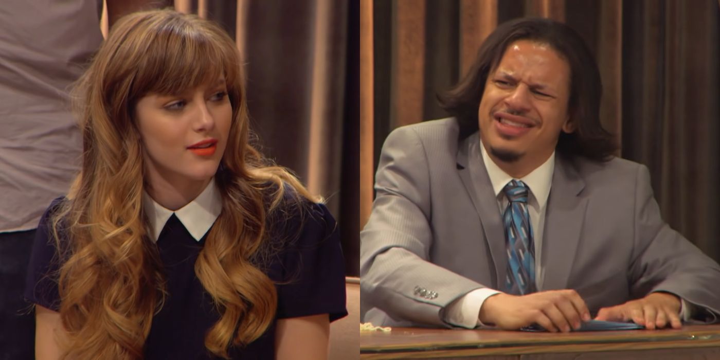 Eric Andre awkwardly interviewing actress Audrey Peeples.