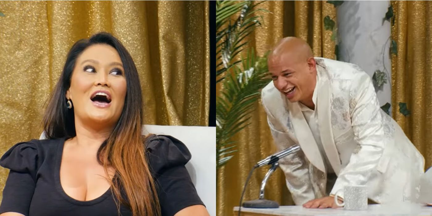 Eric Andre asking Tia Carrere an awkward question.