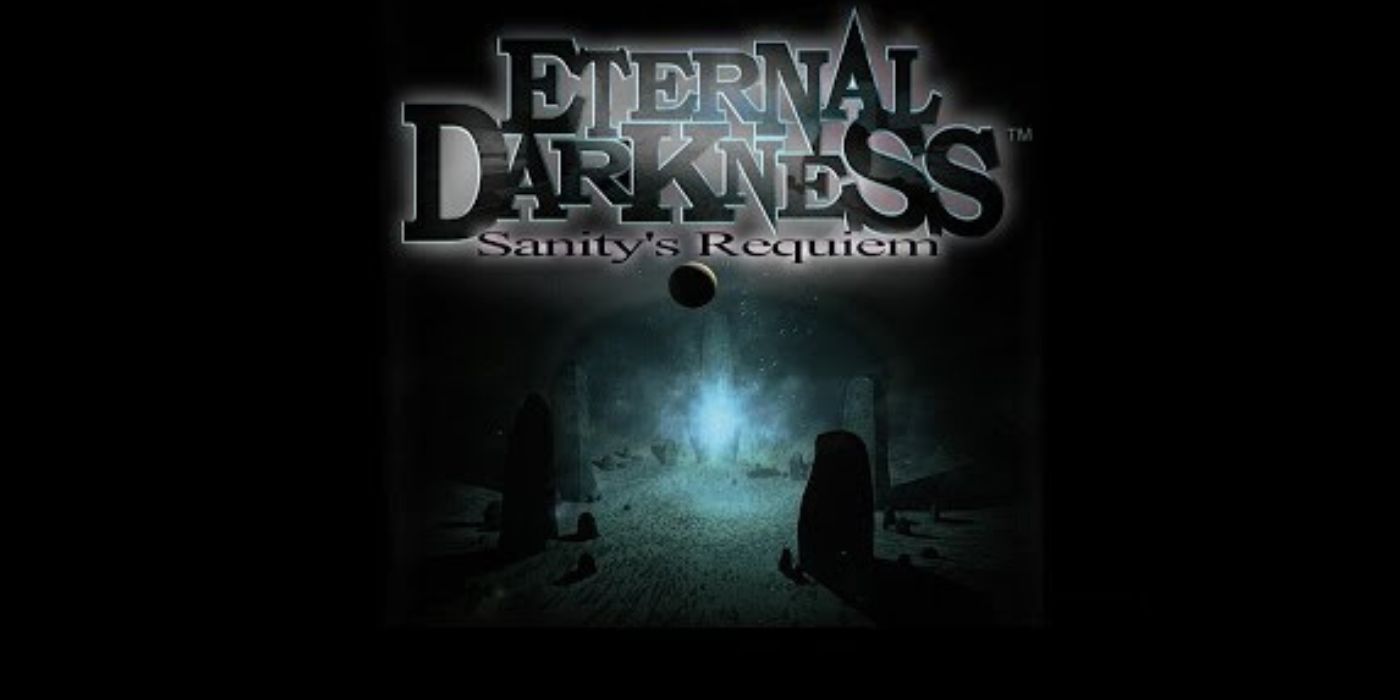 Eternal Darkness Sanity's Requiem logo above a dark, abstract landscape.