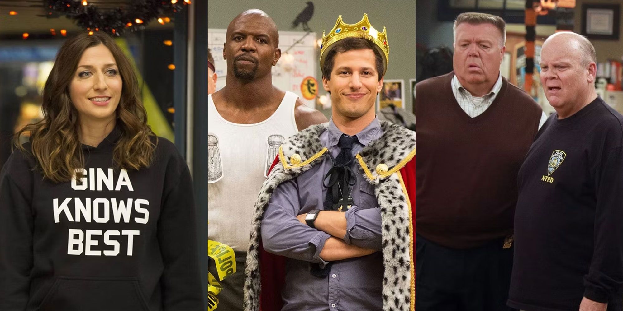 Split image of Gina, Jake, Scully and Hitchcock in Brooklyn Nine-Nine