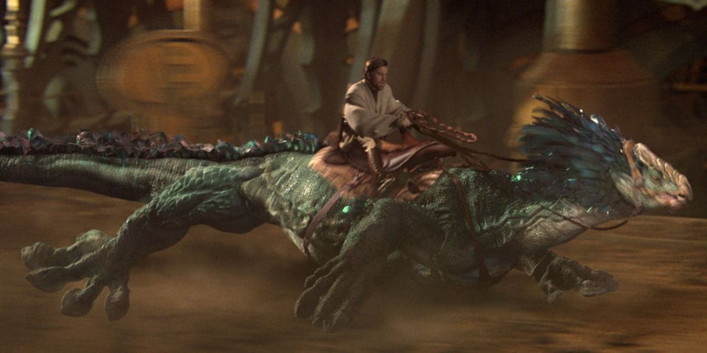 Obi Wan montando seu Varactyl em Star Wars A Vingança dos Sith.