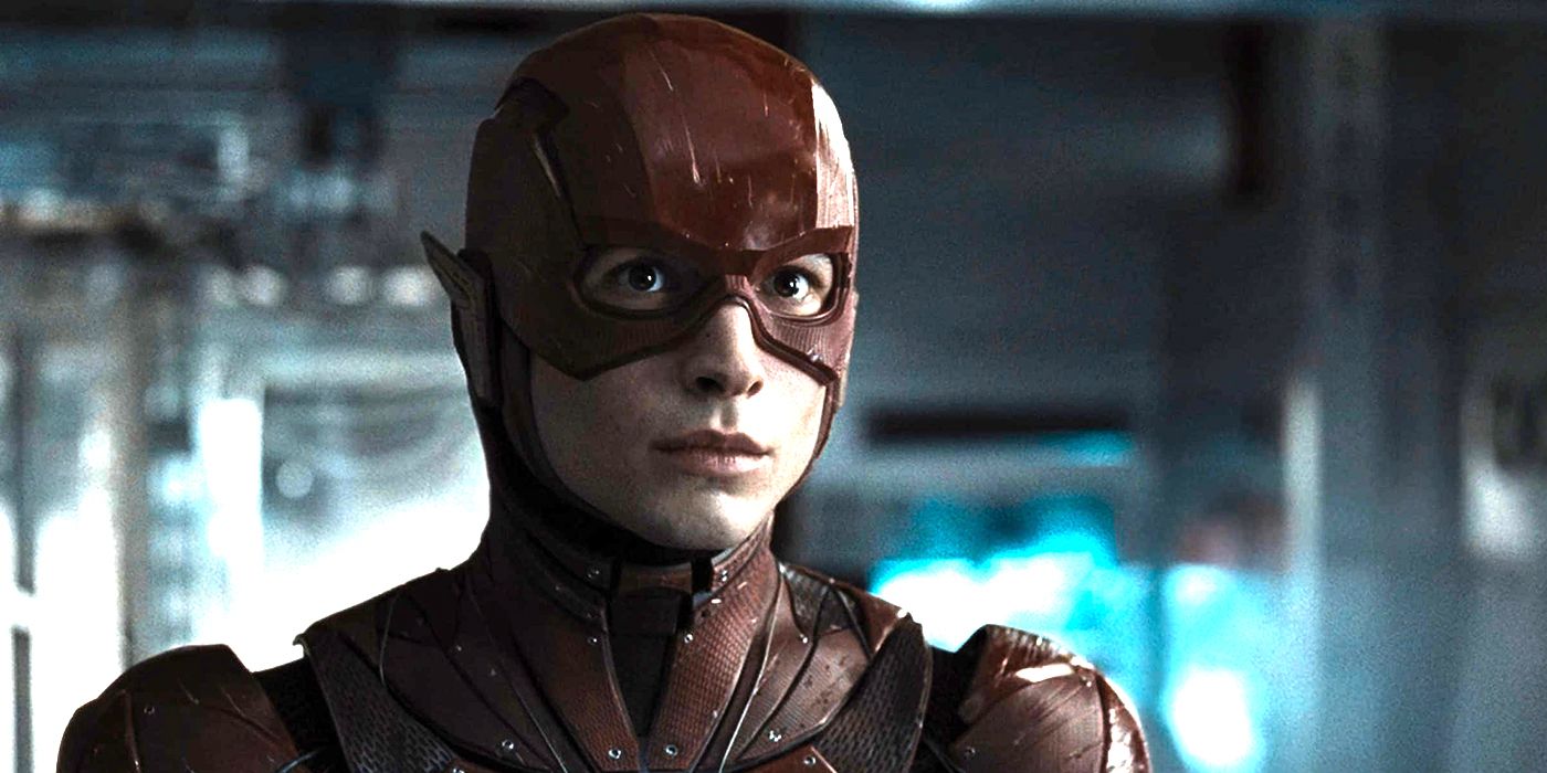 Ezra Miller as The Flash looking stunned in The Flash