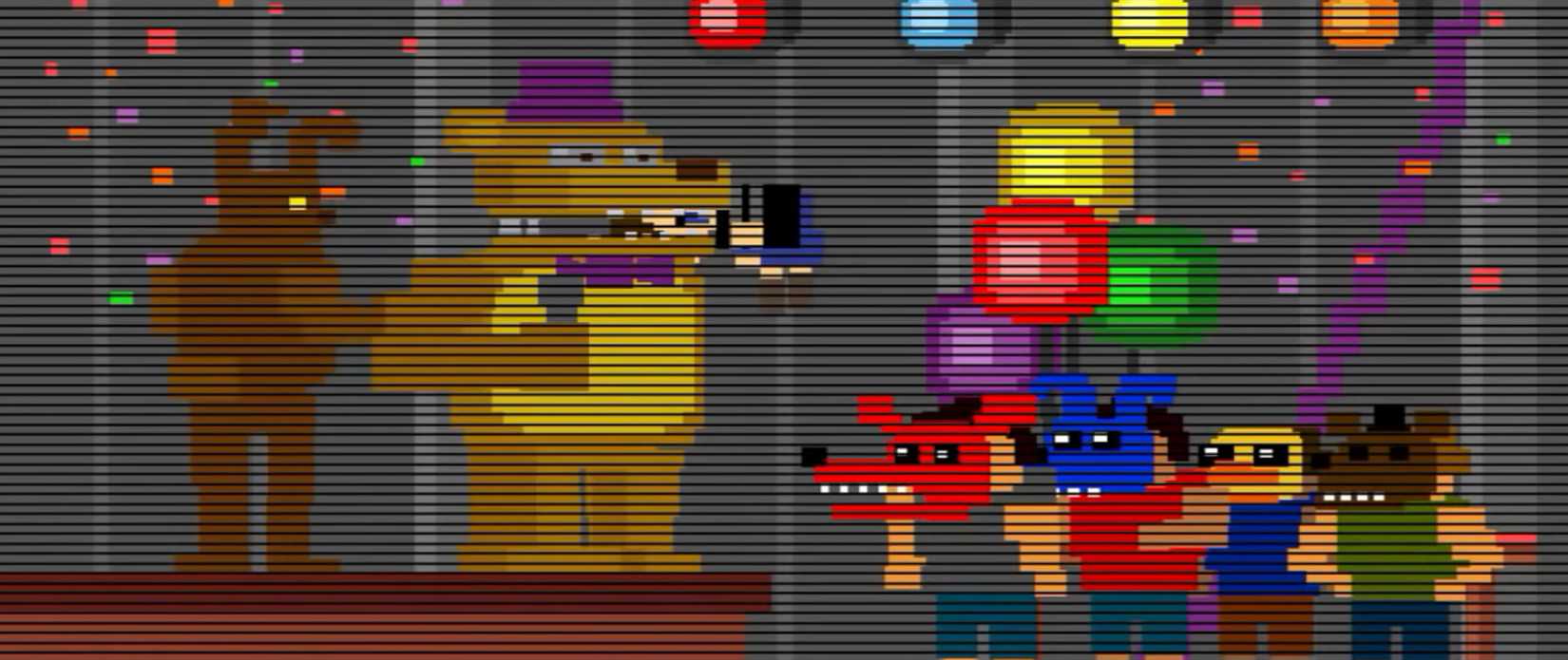 An image from FNAF 4 depicting the Fredbear animatronic biting the Crying Child's head.
