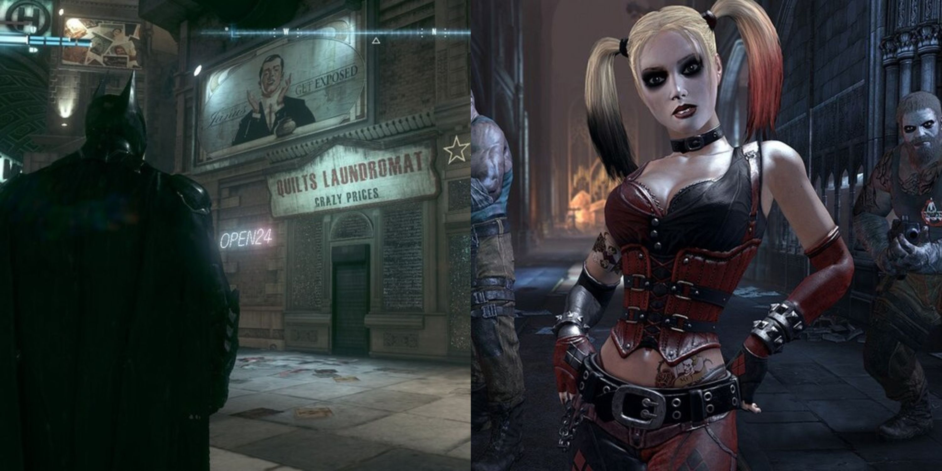 Featured image Quilts Laundromat hidden detail in Batman Arkham Knight and Harley Quinn in Arkham City