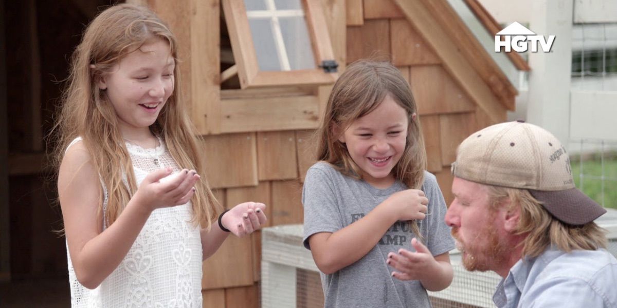 Chip Gaines talks to his daughters in the garden from Fixer Upper