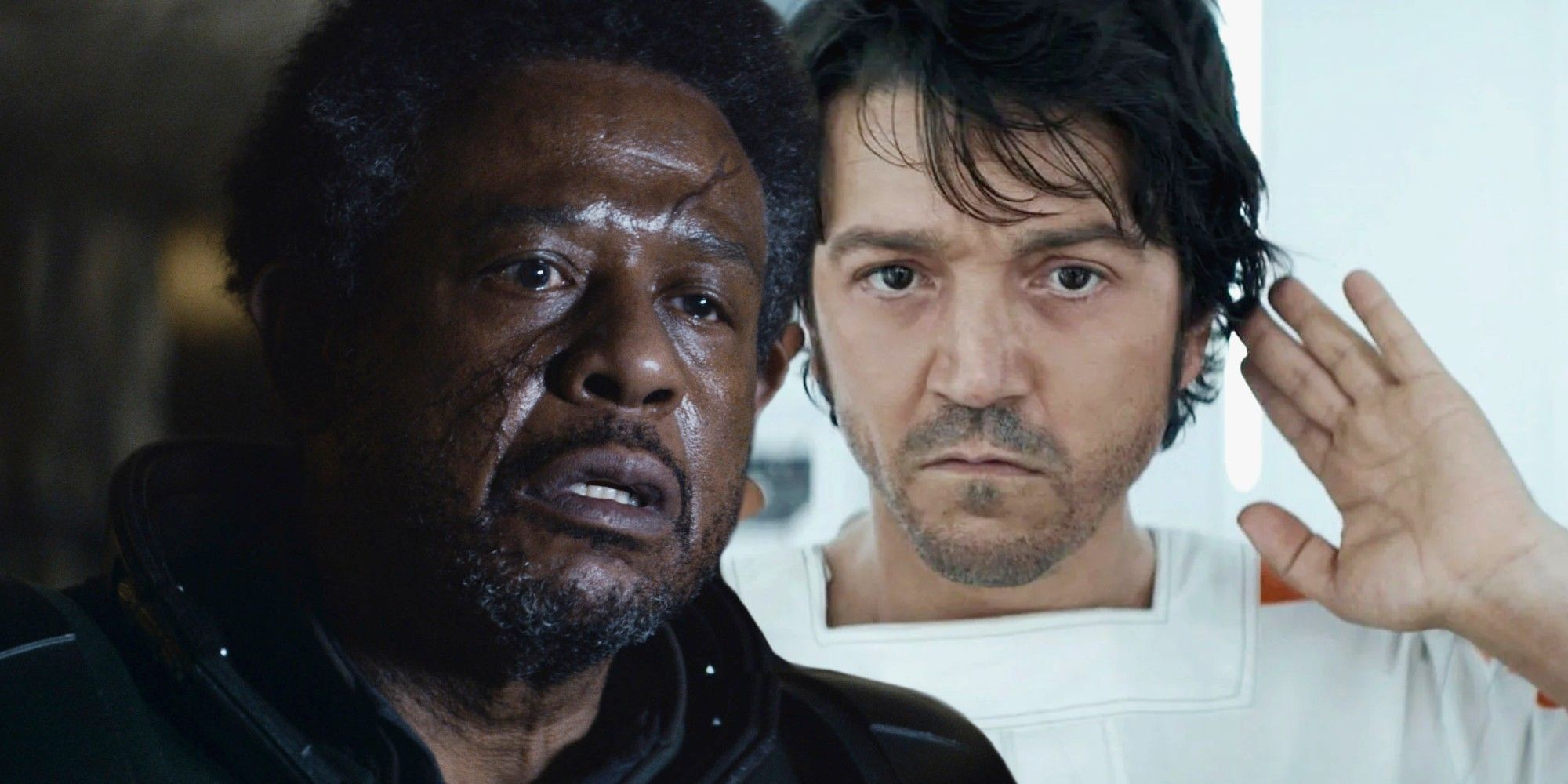 Forest Whittaker as Saw Gerrera and Diego Luna as Cassian in Andor