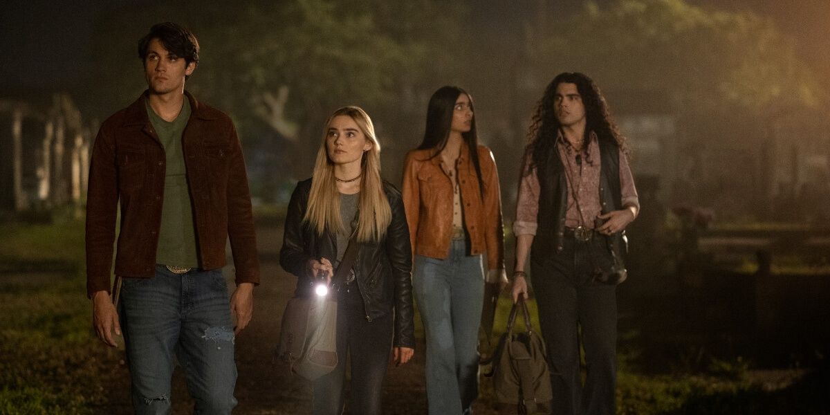 Four youngsters in a graveyard in The Winchesters 