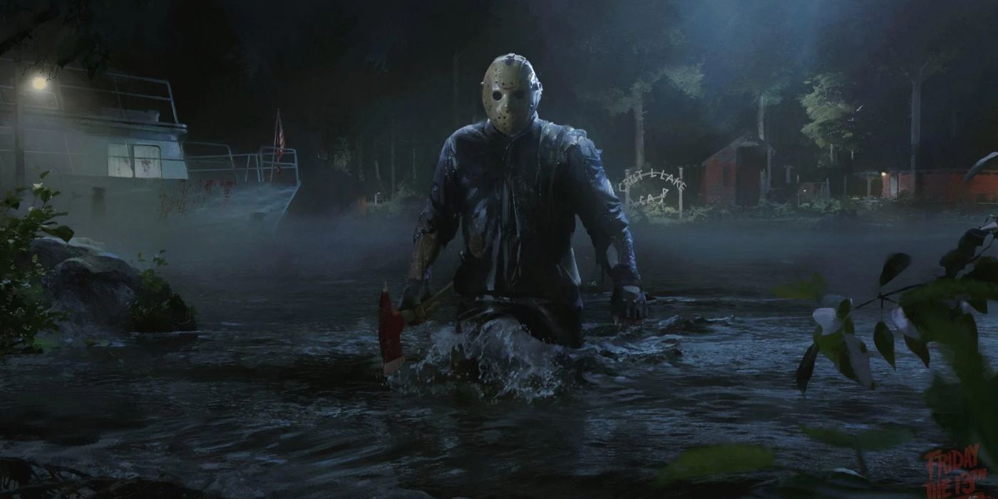 Jason Voorhees emerging from water in Friday the 13th - The Game