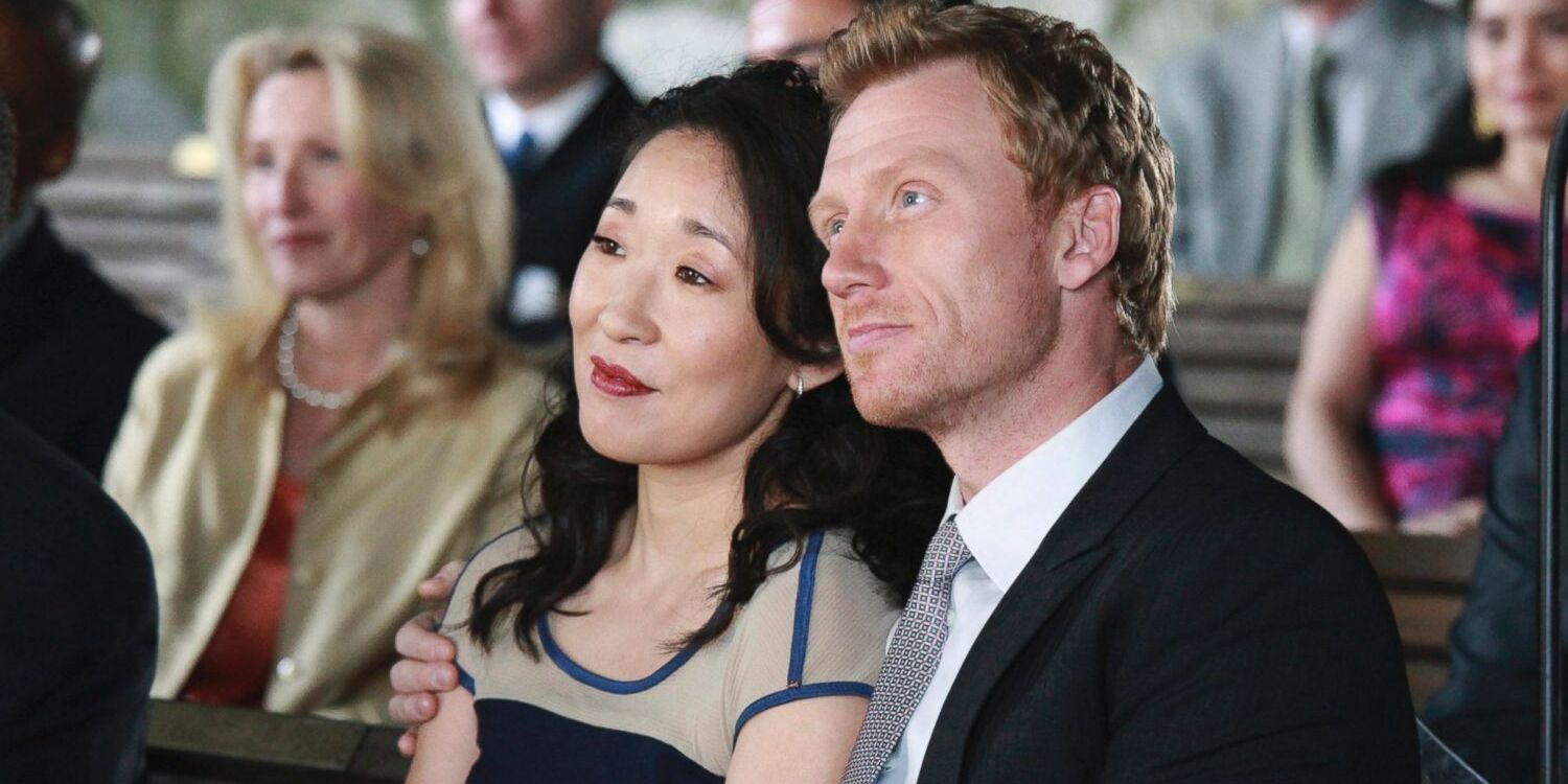 Sandra Oh as Cristina Yang and Kevin McKidd as Owen Hunt dressed in church in Grey's Anatomy