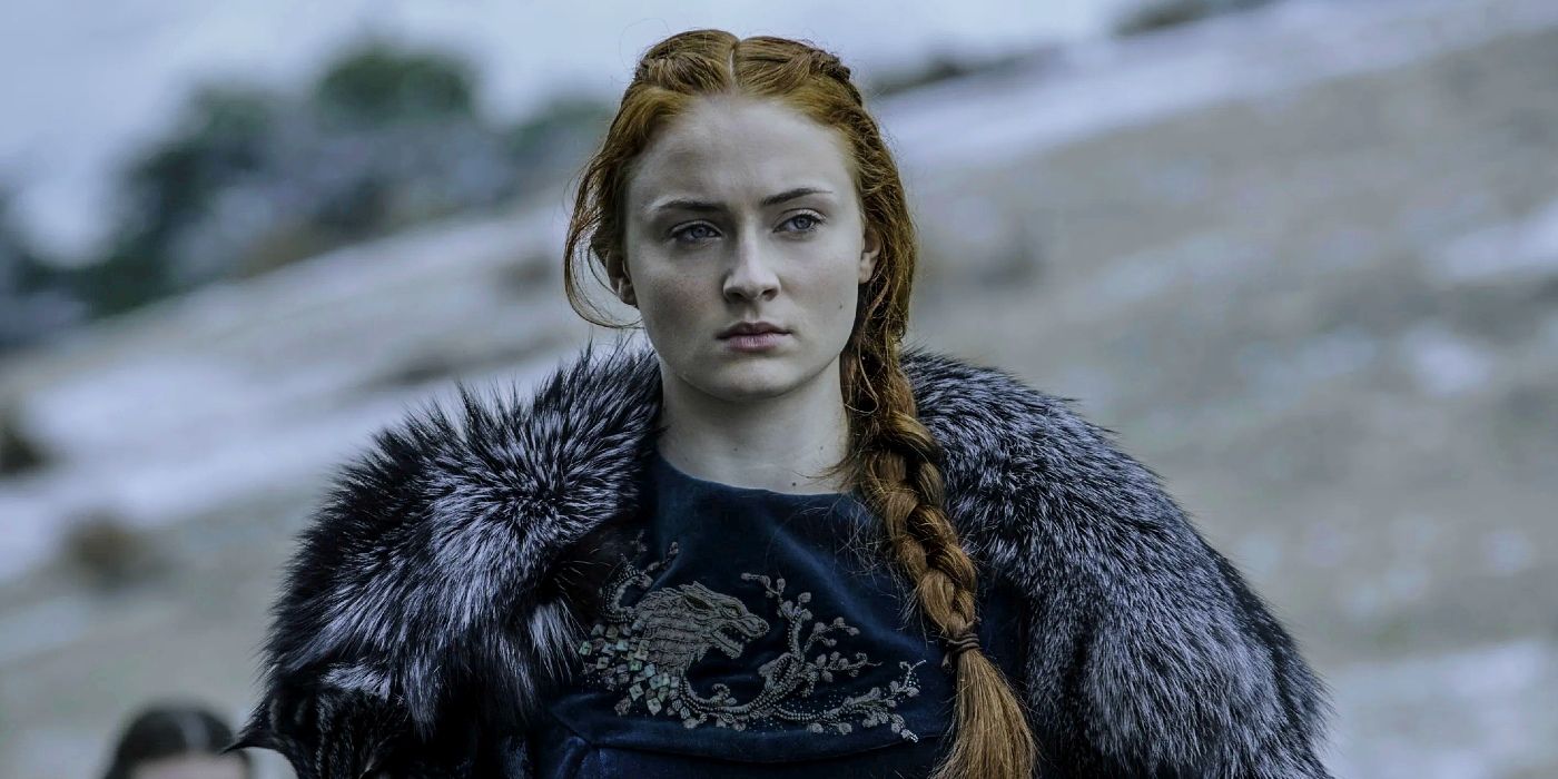 Sansa looking serious in Game of Thrones. 
