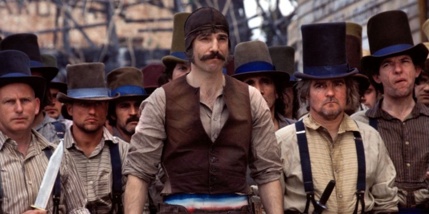 Daniel Day Lewis as Bill The Butcher leading a group of scary street thugs in Gangs of New York
