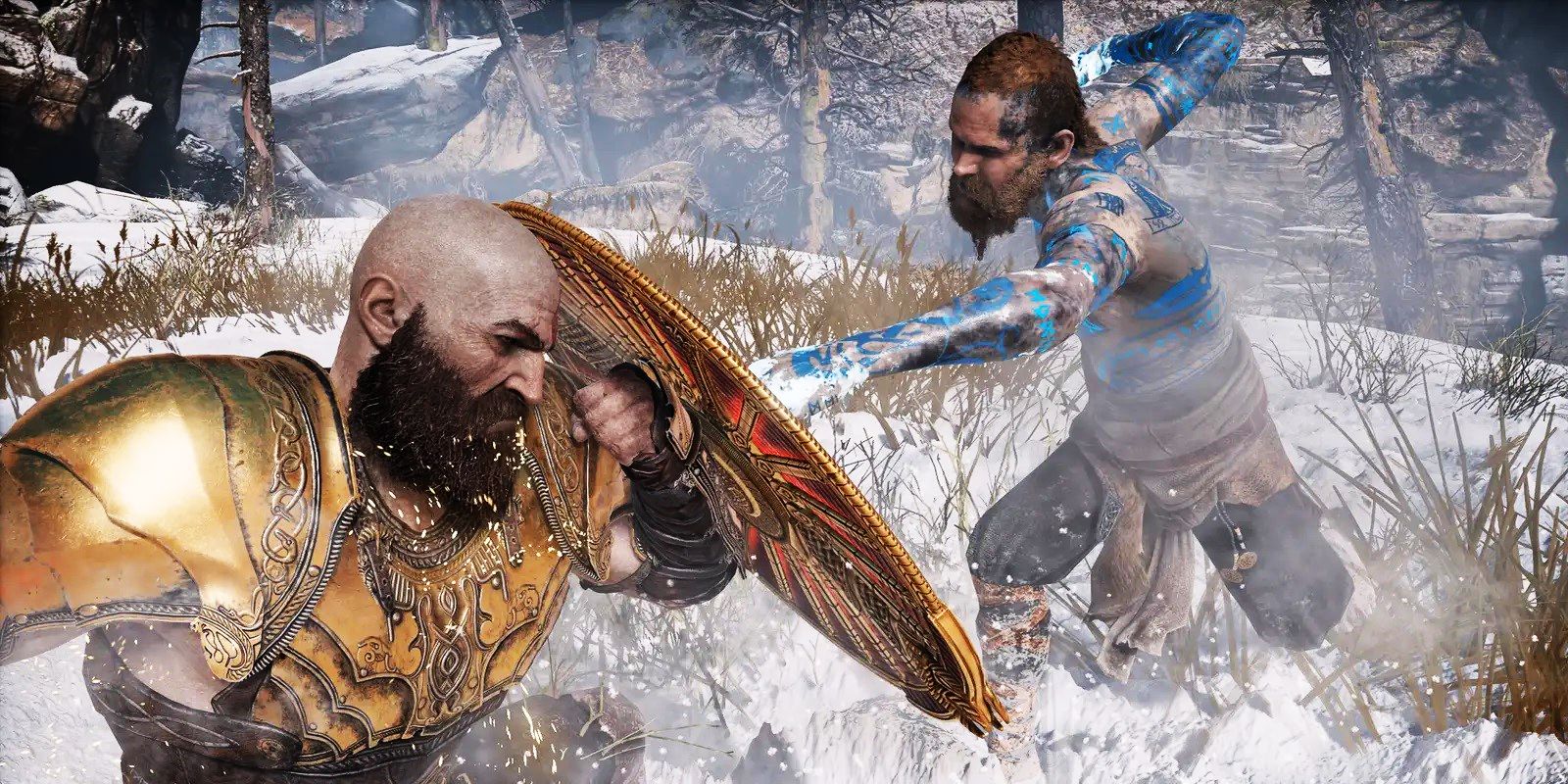 Baldur e Kratos lutando em God of War (2018)