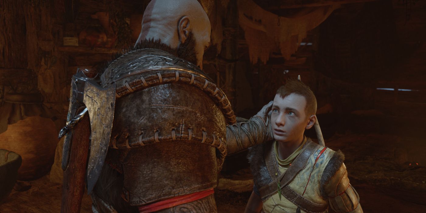 Kratos Caressing Atreus in God of War: Ragnarök