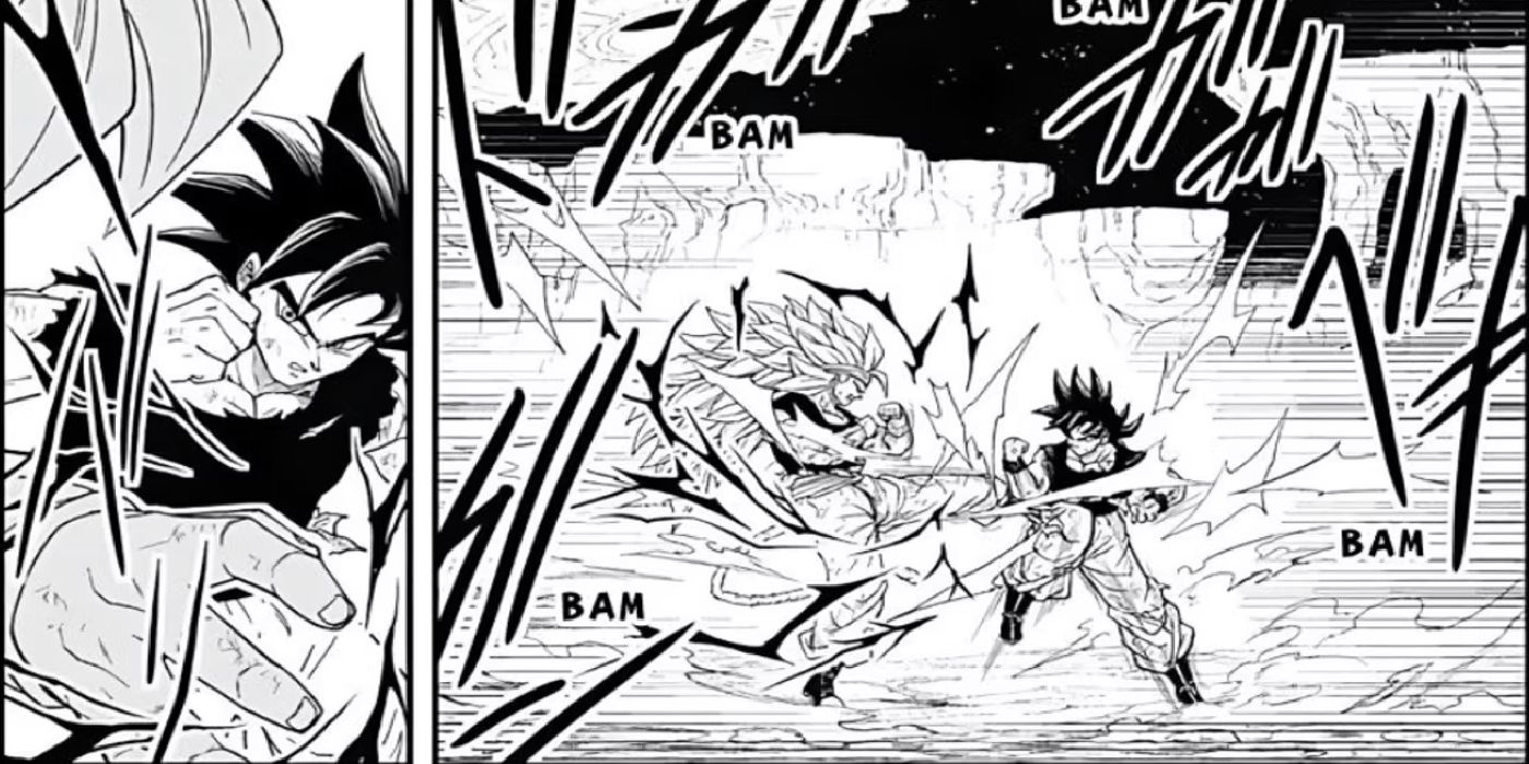 Goku enfrenta Bardock em Dragon Ball Heroes: Ultra God Mission.