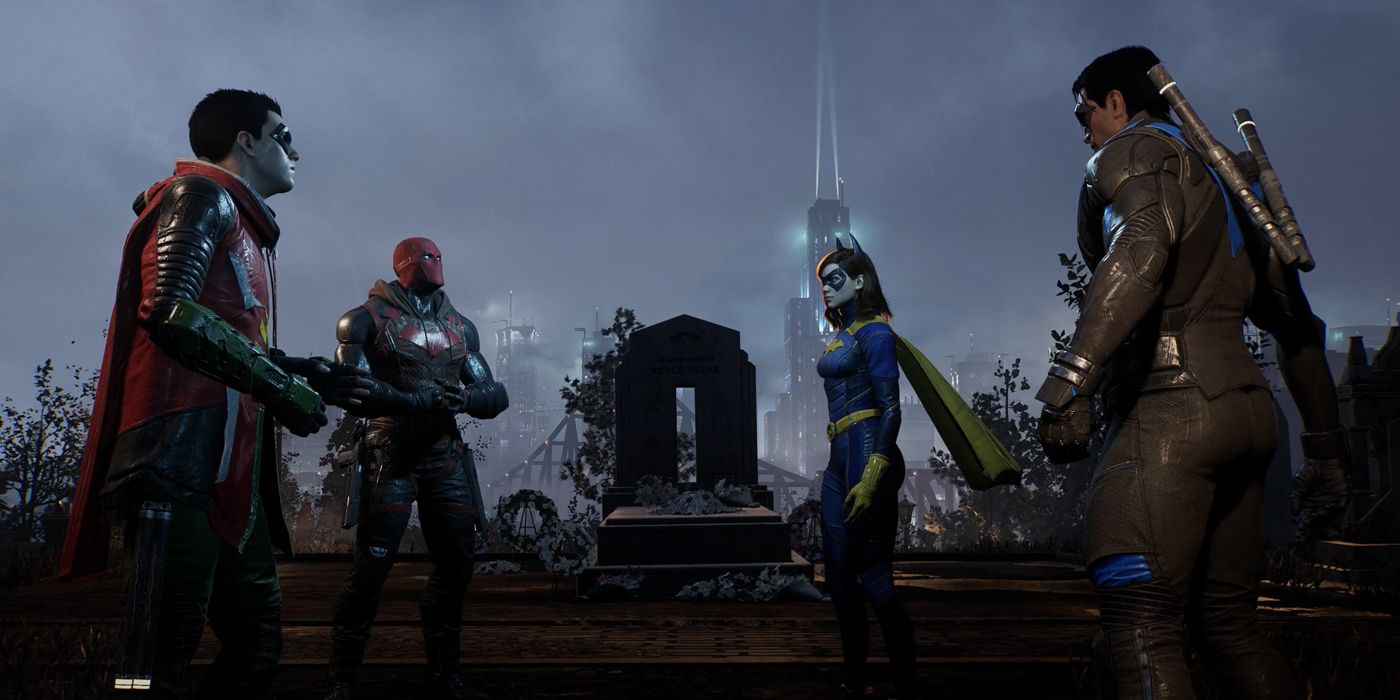 A Família Bat se reúne no túmulo de Bruce Wayne em Gotham Knights