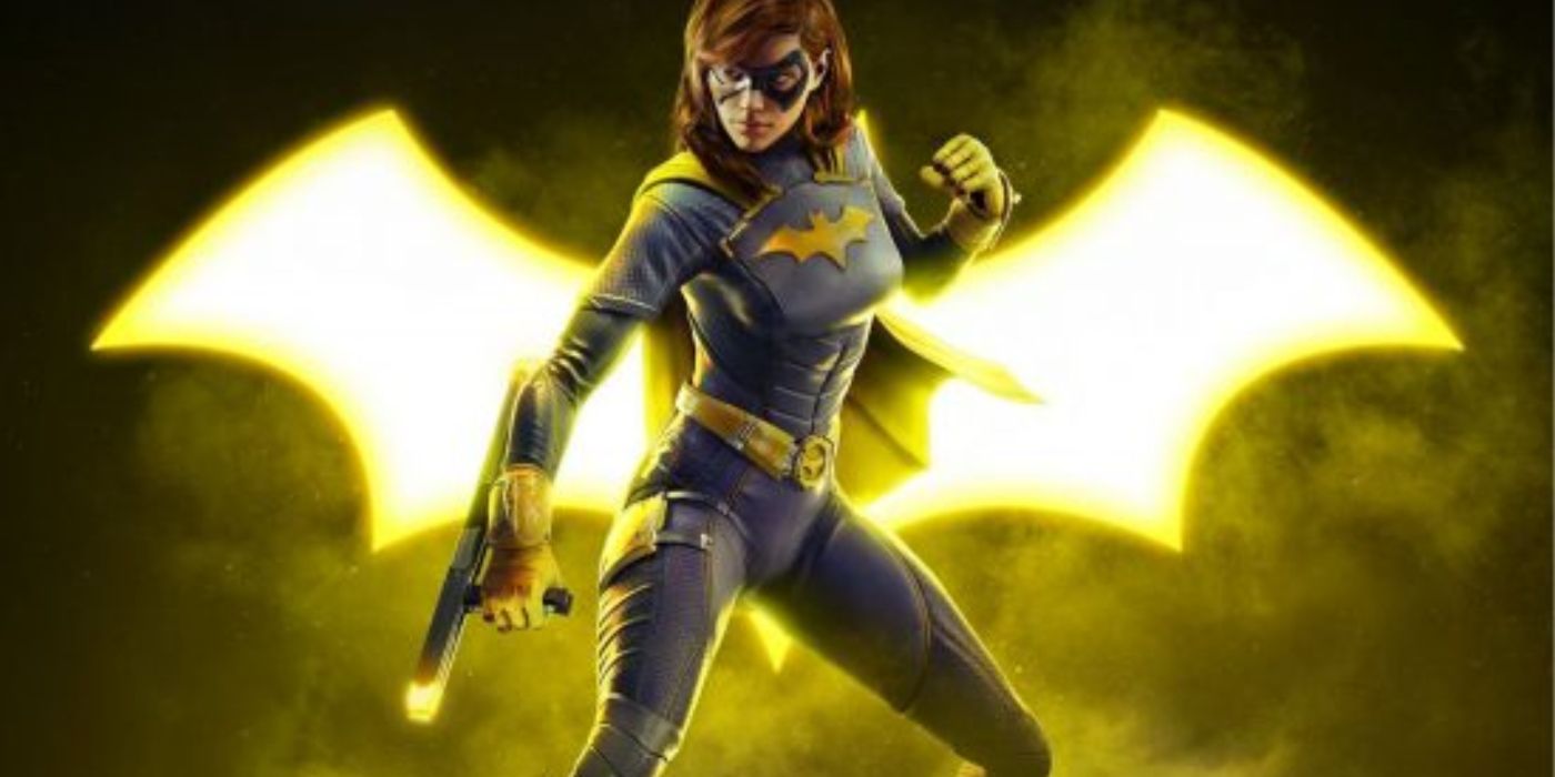 Gotham Knights Batgirl com batsymbol atrás dela