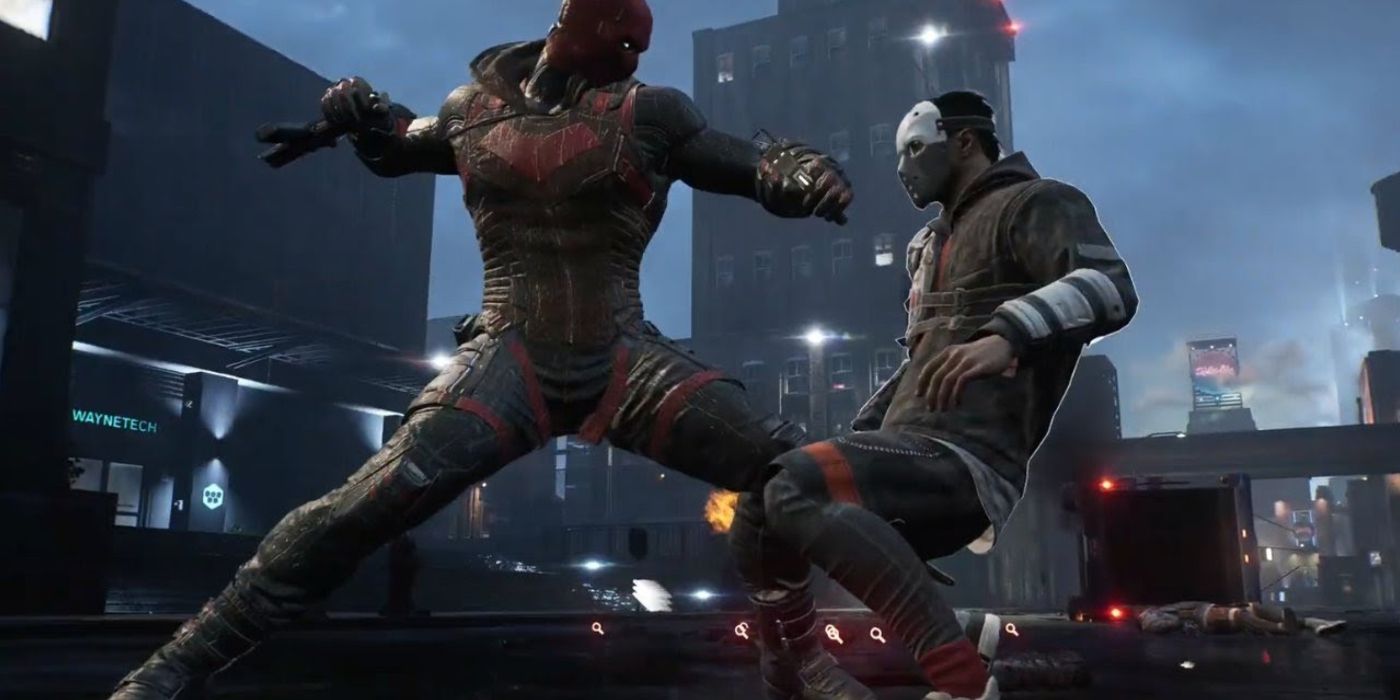 Gotham Knights Red Hood about to punch an enemy