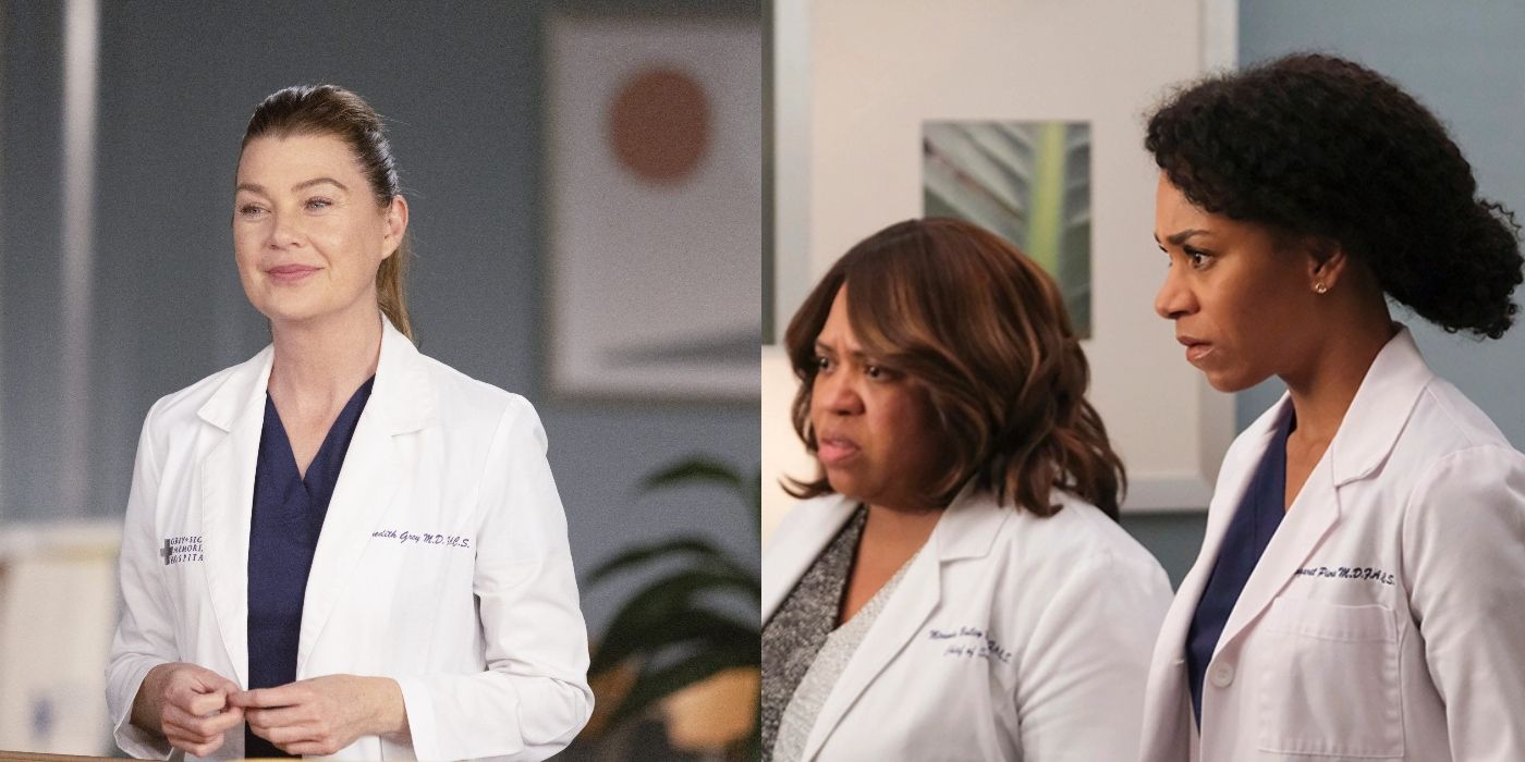Split image of Meredith, Bailey and Maggie at work on Grey's Anatomy