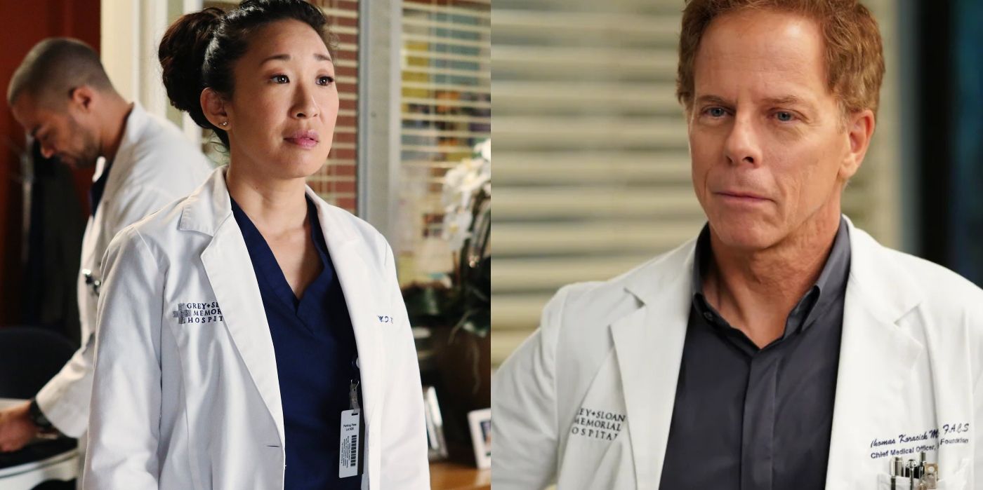 Split image of Cristina and Tom on Grey&rsquo;s Anatomy