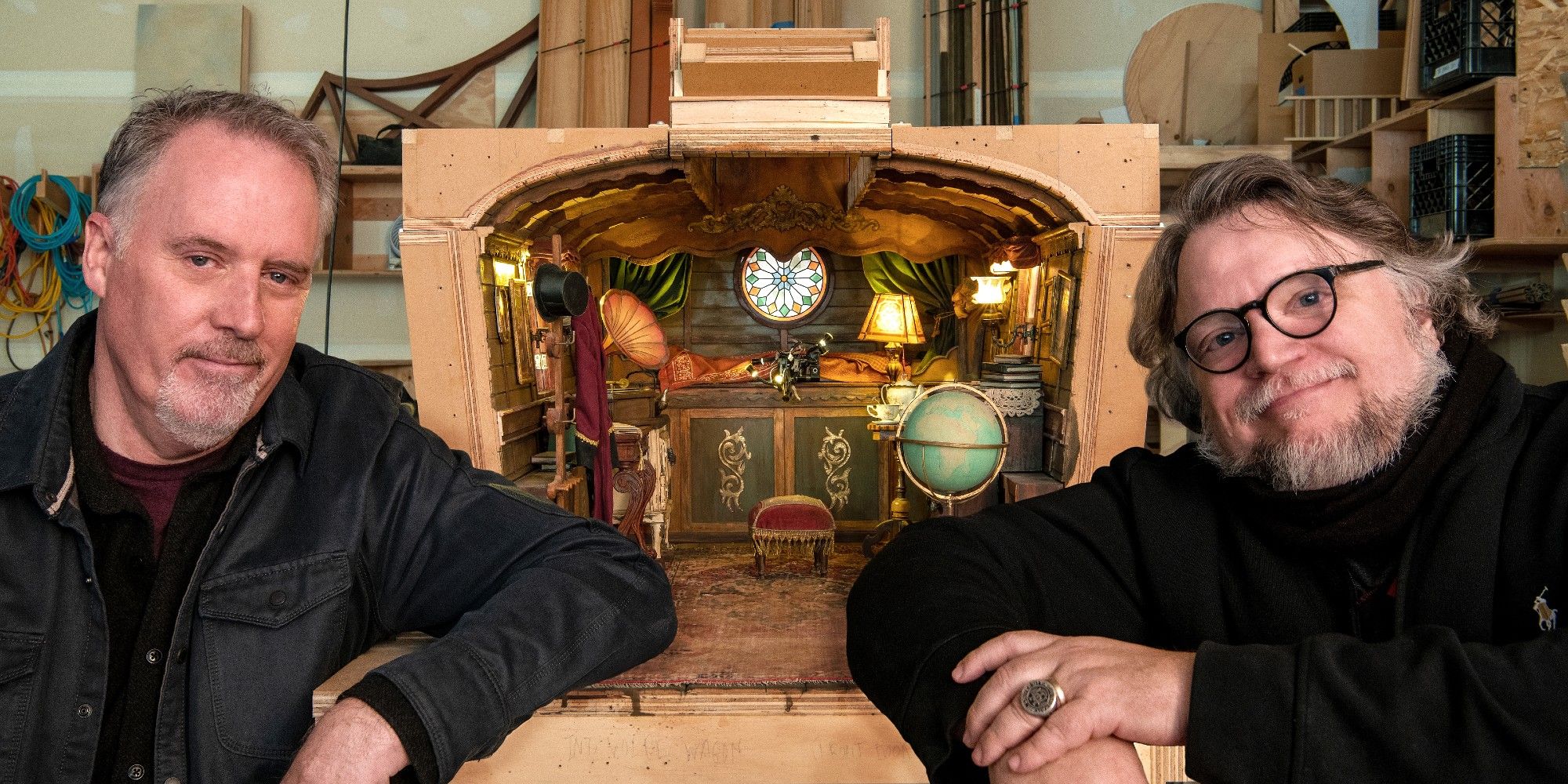 Guillermo del Toro and Mark Gustafson on Pinocchio Set