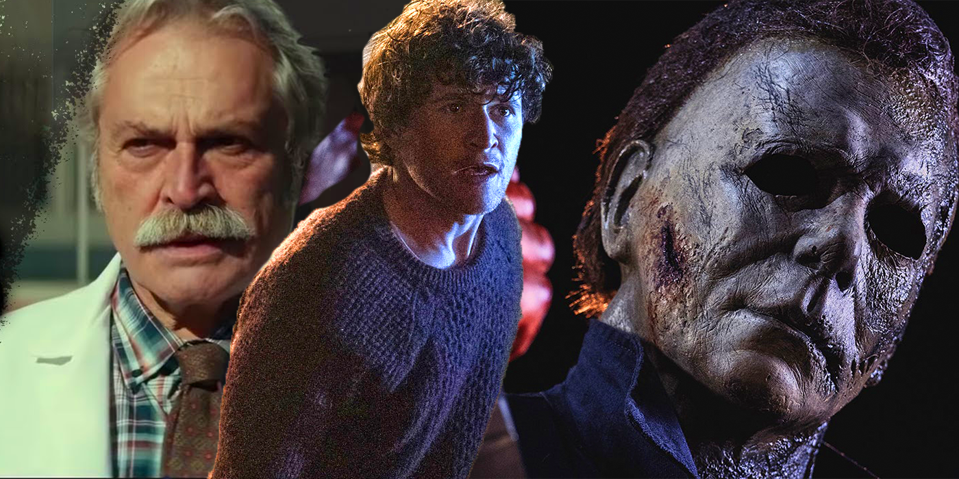 A collage of Dr. Sartain, Corey, and Michael Myers in Halloween Ends