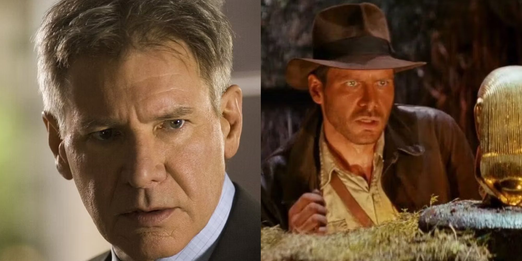 Split image of Harrison Ford in Firewall and Raiders of the Lost Ark