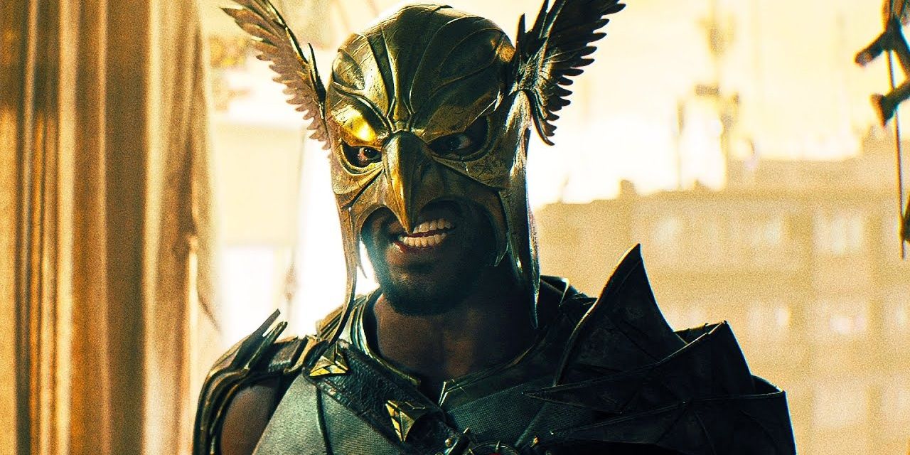 Hawkman talking while wearing his suit in Black Adam (2022) 