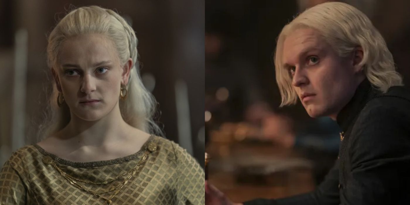Split image of Helaena and Aegon II Targaryen.