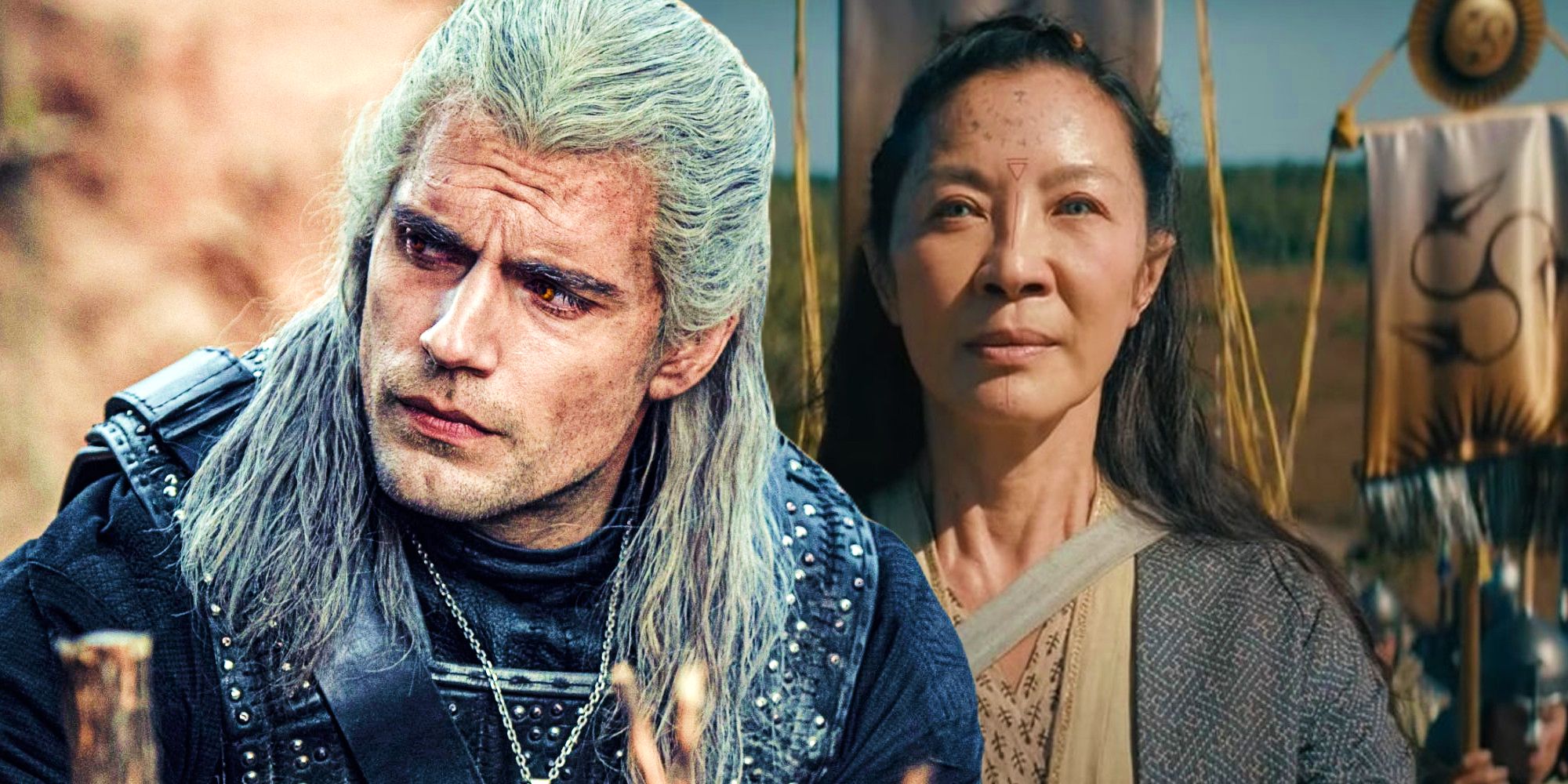 Henry Cavill as Geralt and Michelle Yeoh as Scian