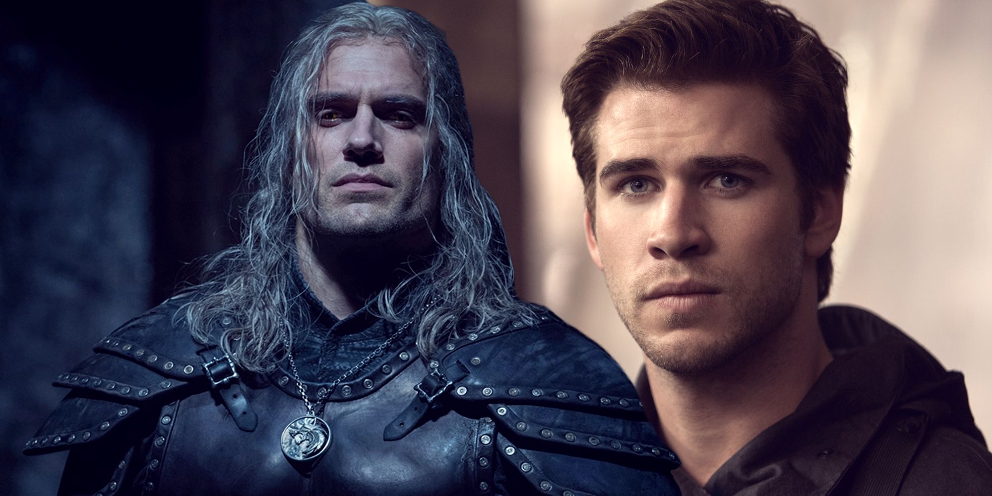 Blended image of Henry Cavill as Geralt of Rivia and Liam Hemsworth.