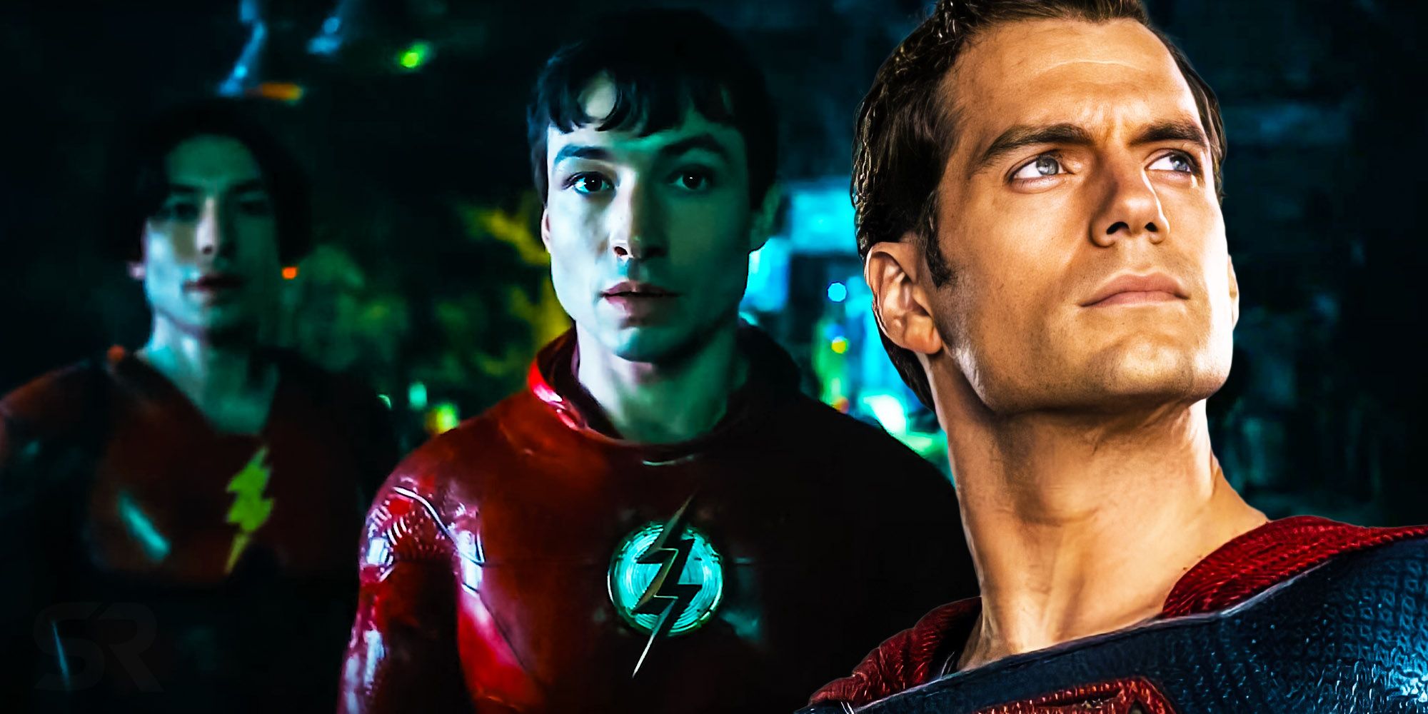 Henry Cavill and The Flash collaged. 