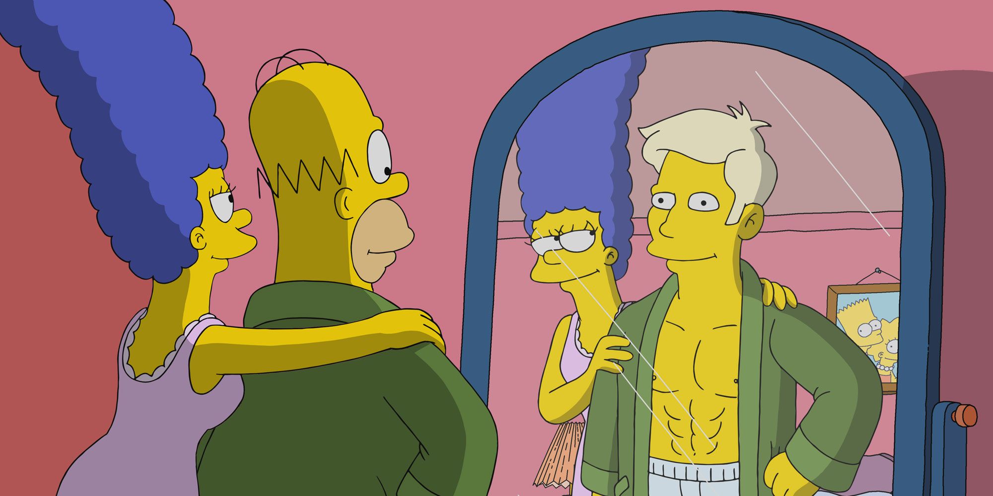Homer e Marge se olhando no espelho em Os Simpsons