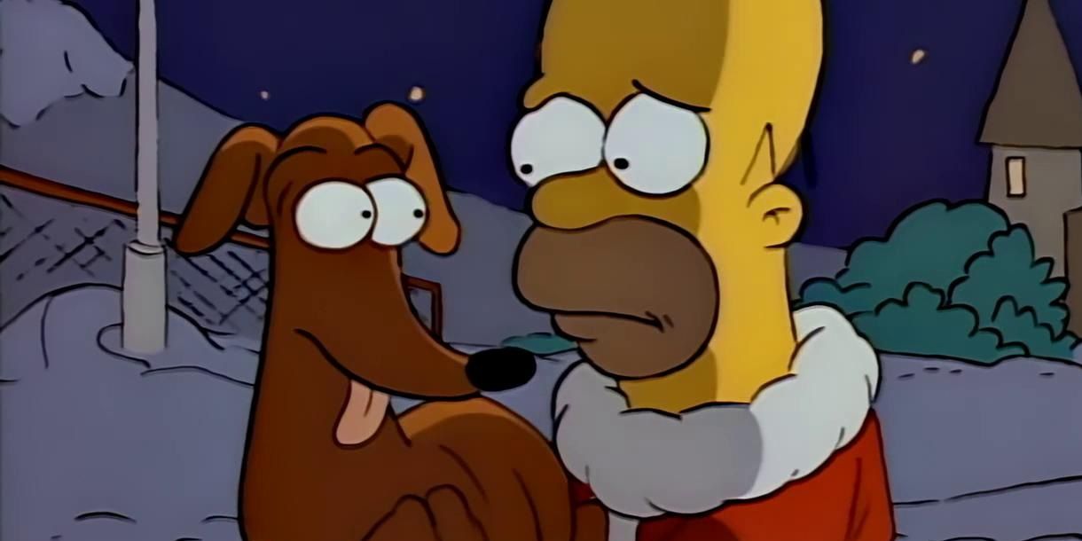 Homer holding Santa's Little Helper in The Simpsons season 1