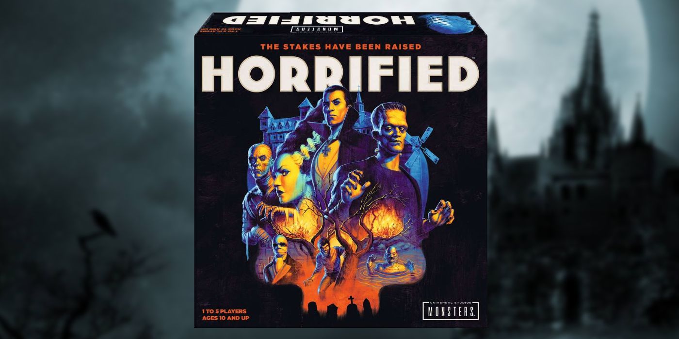 Horrified Board Game Box With Blurred Castle Background