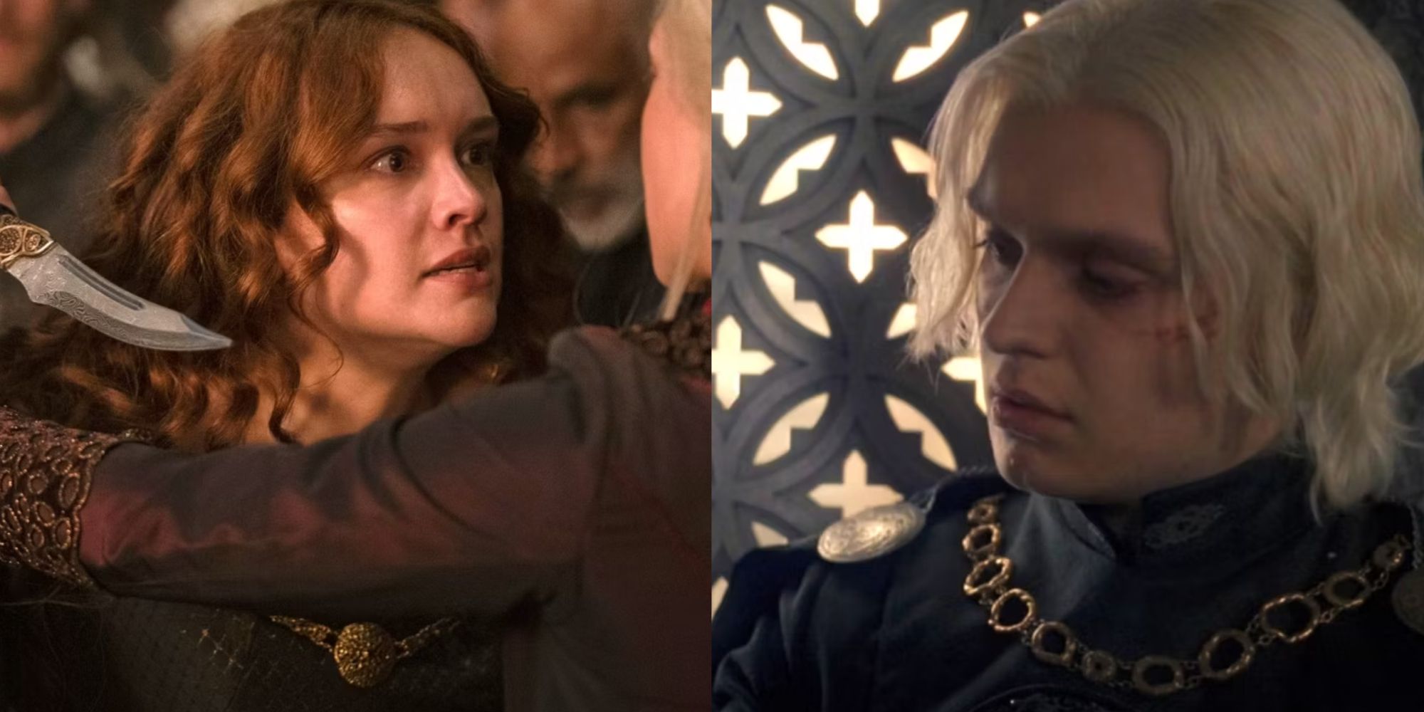 Split image of Alicent Hightower and Aegon Targaryen in House of the Dragon