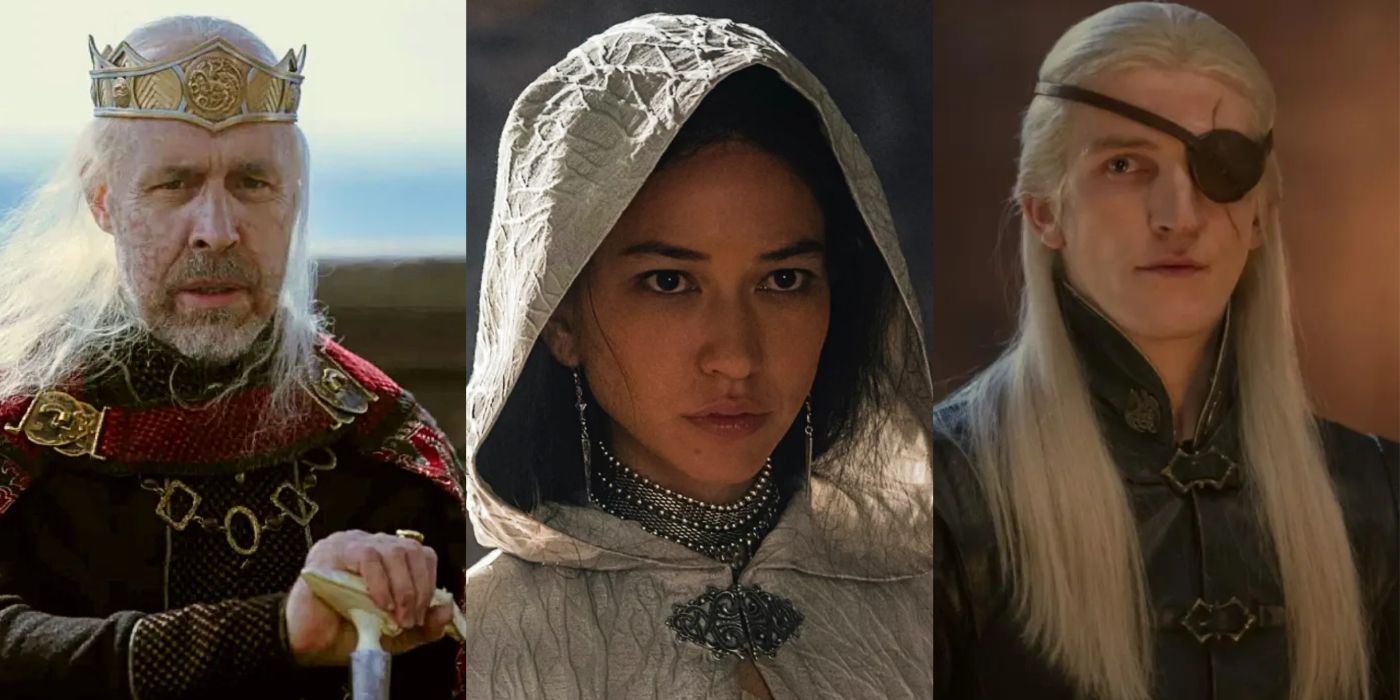 King Viserys, Mysaria, and Aemond from House of the Dragon. 