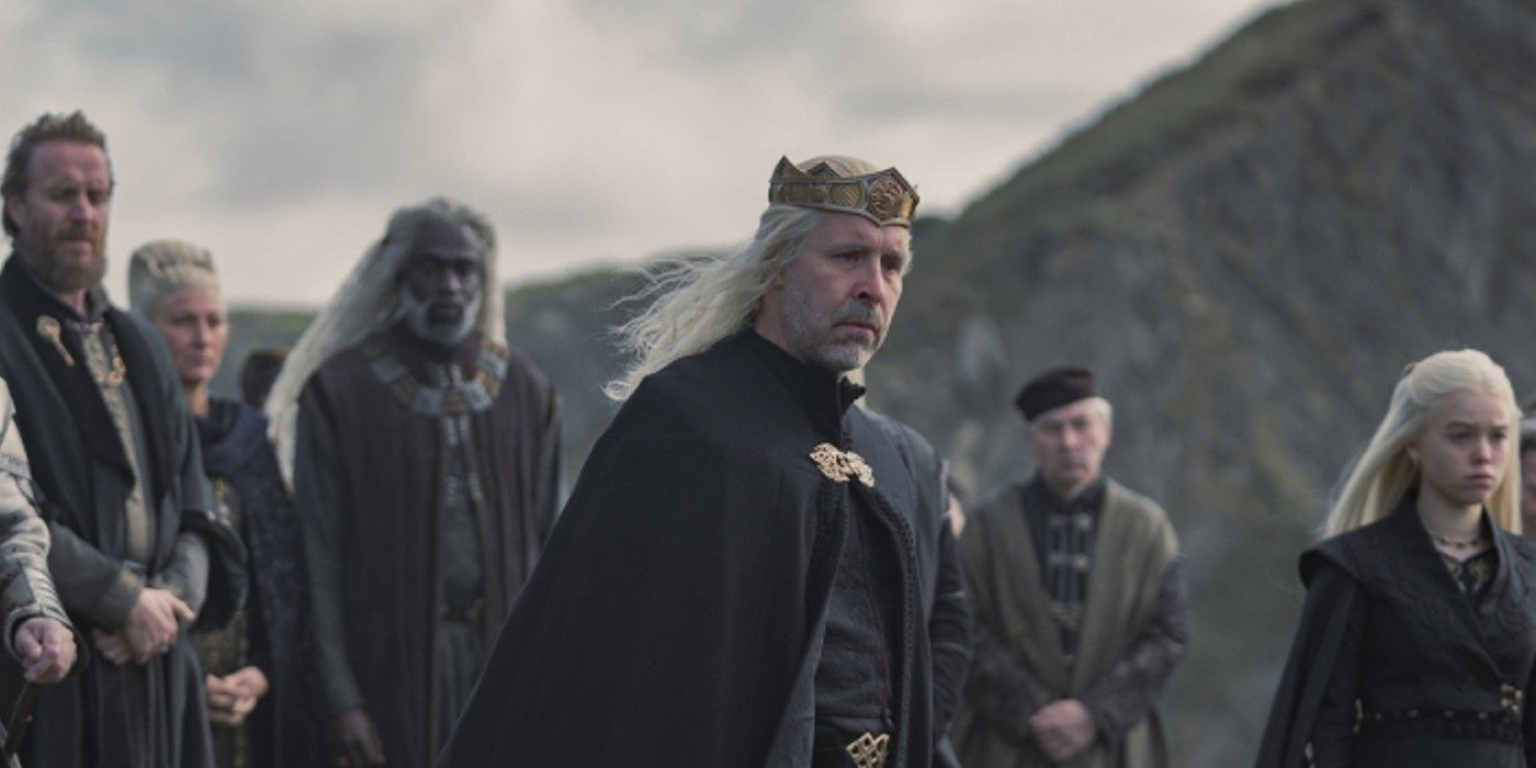Paddy Considine as King Viserys at Queen Aemma's funeral