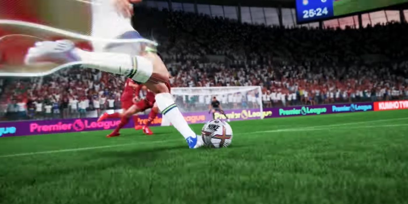 A Football Athlete Doing a Power Shot in FIFA 23