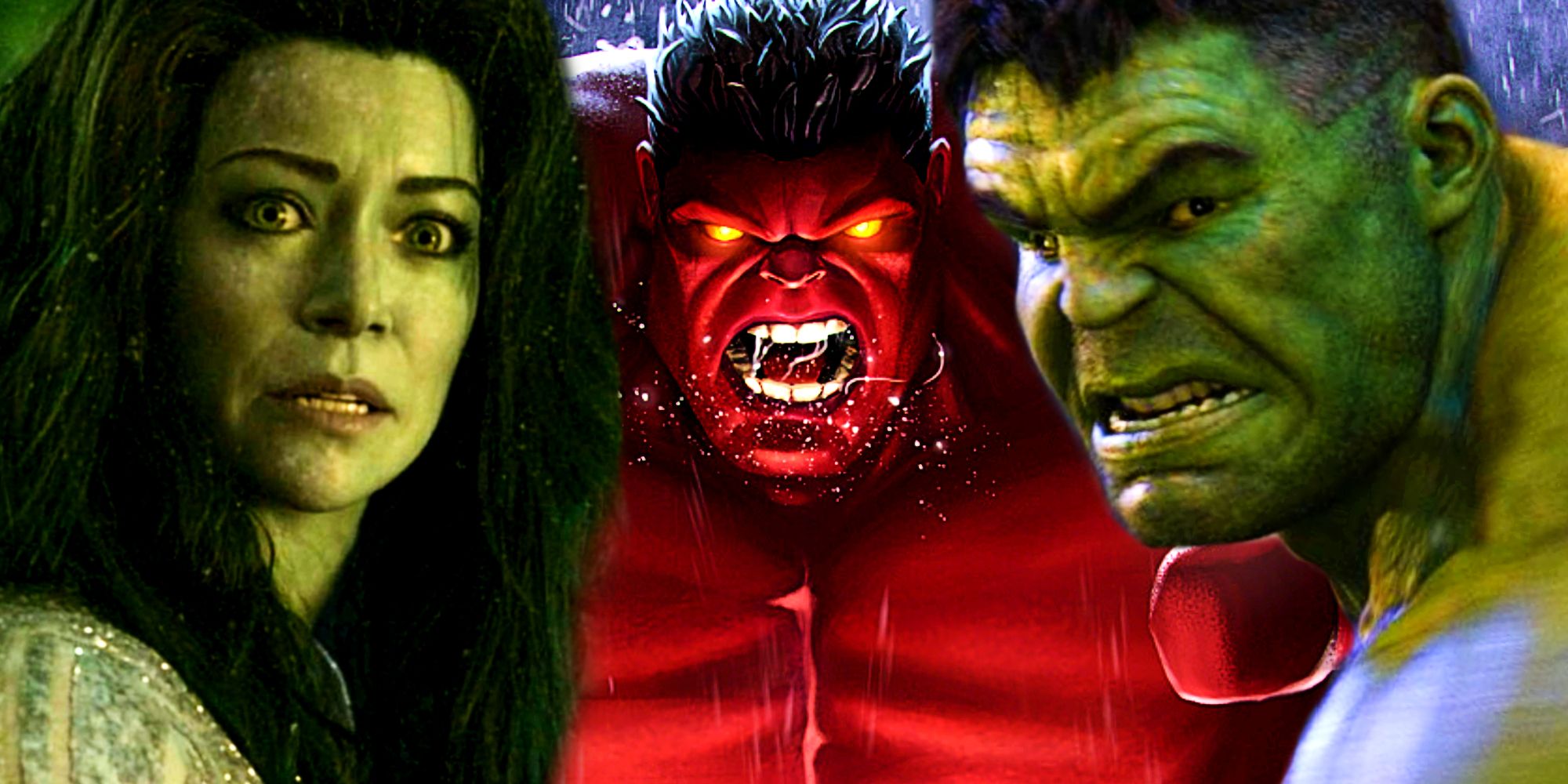 Hulk and She-Hulk in the MCU with Red Hulk in Marvel Comics