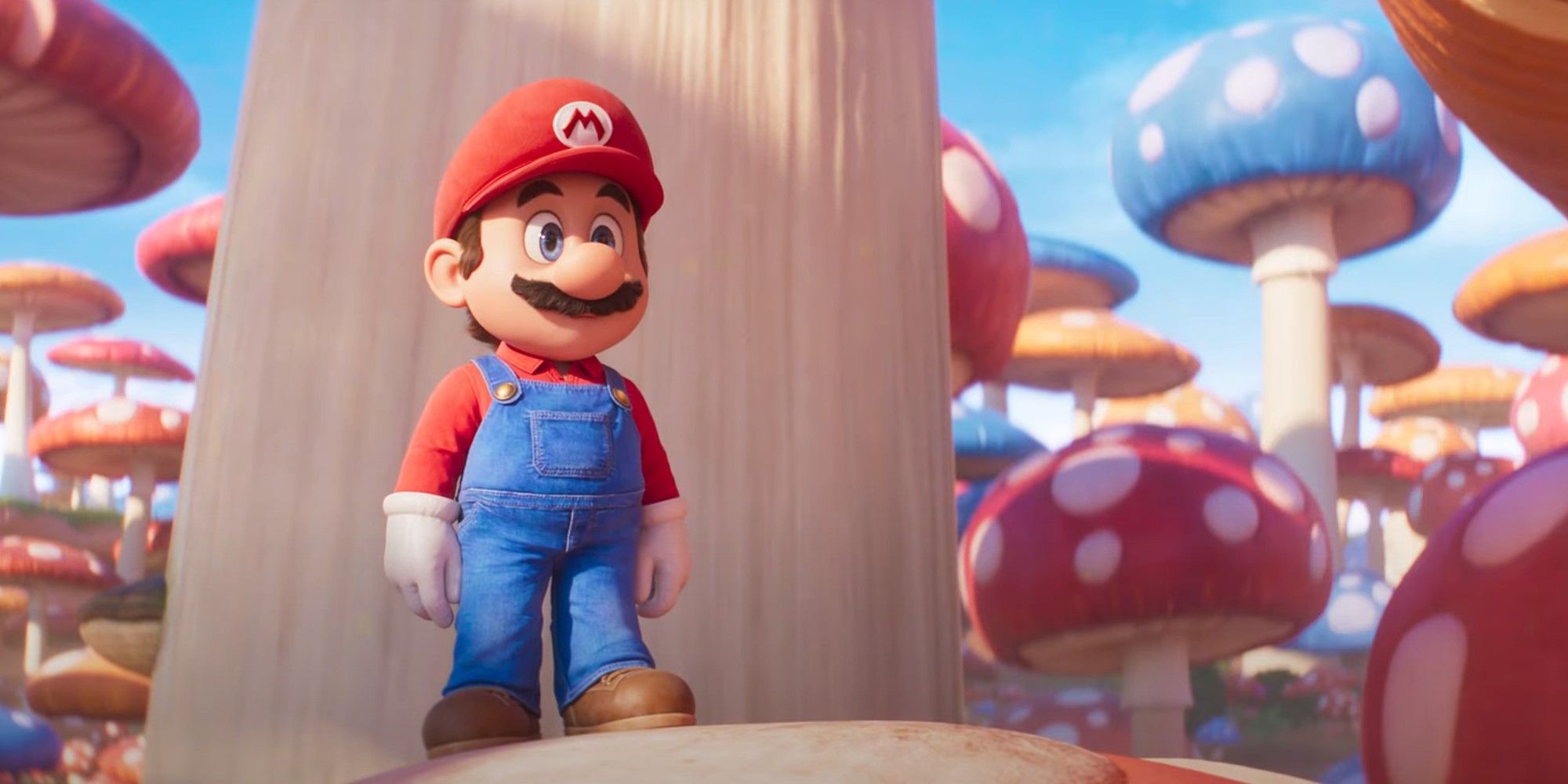 Iluminação Super Mario Bros. Chris Pratt como Mario na Floresta de Cogumelos Gigantes